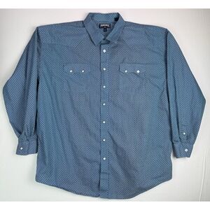 PANHANDLE SLIM Western Shirt Blue‎ w/ Black Geo Print Pearl Snap Pockets Sz XXL